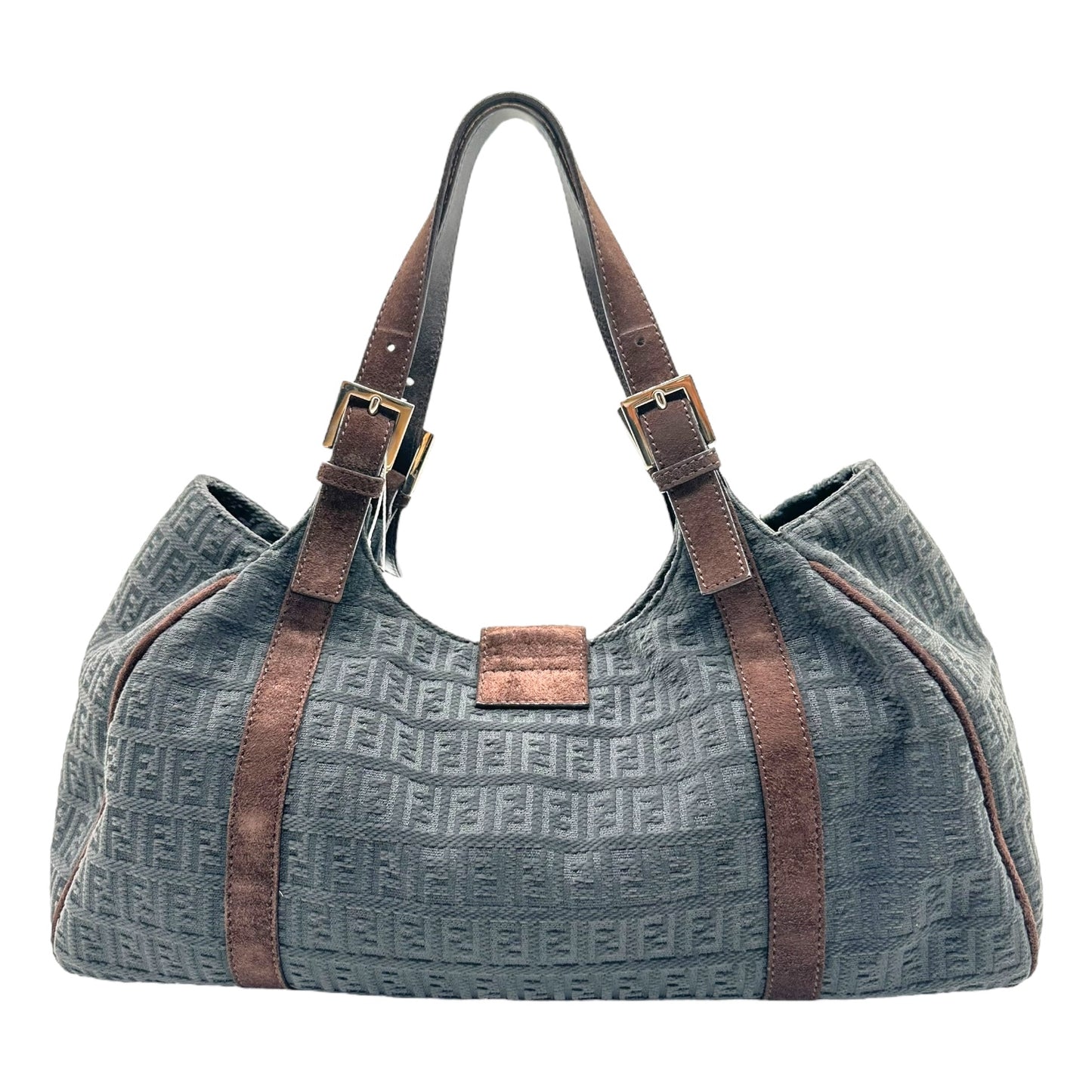 Fendi Brown Suede & Navy Chenille Zucca Shoulder Bag