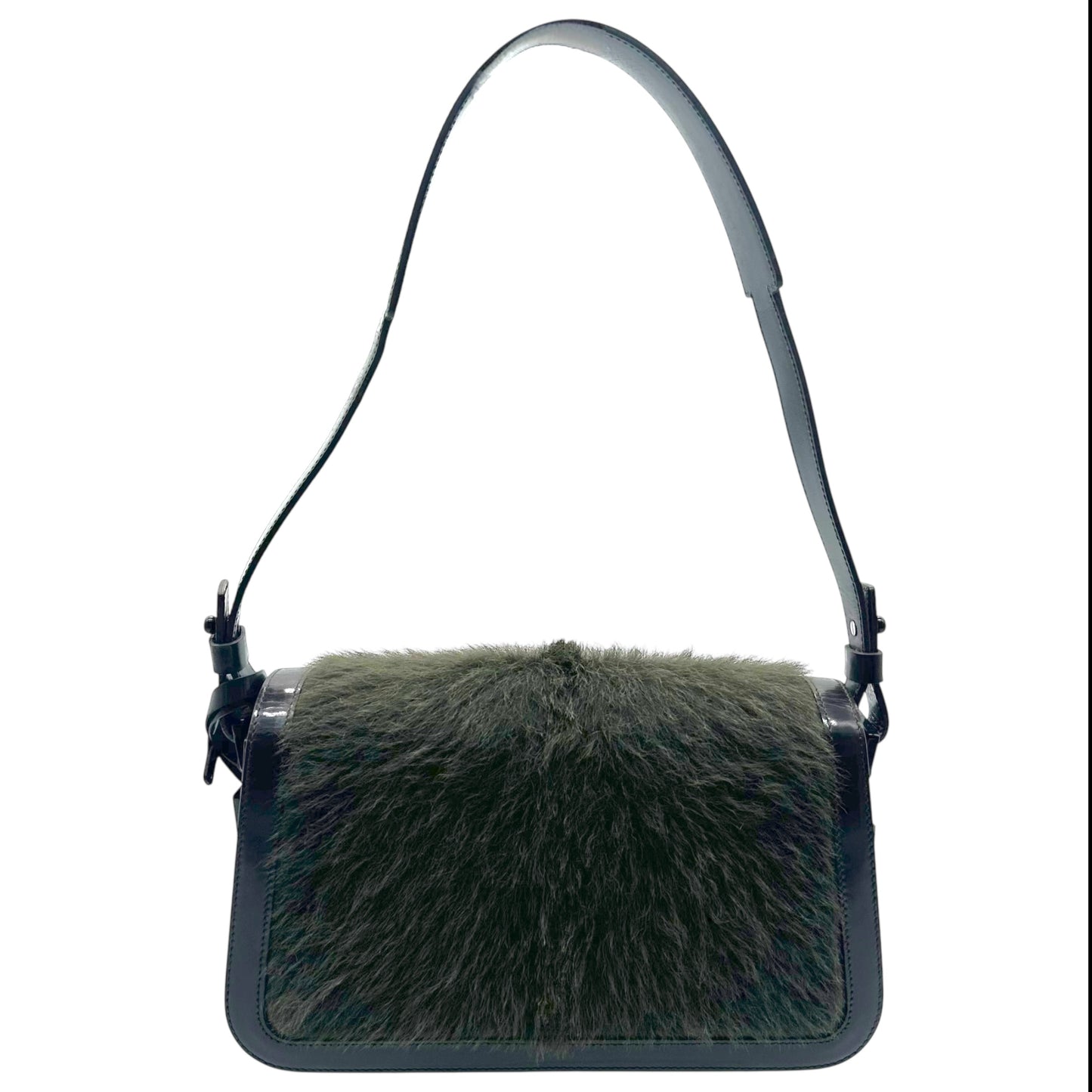 Celine Black Leather & Green Ponyhair Shoulder Bag