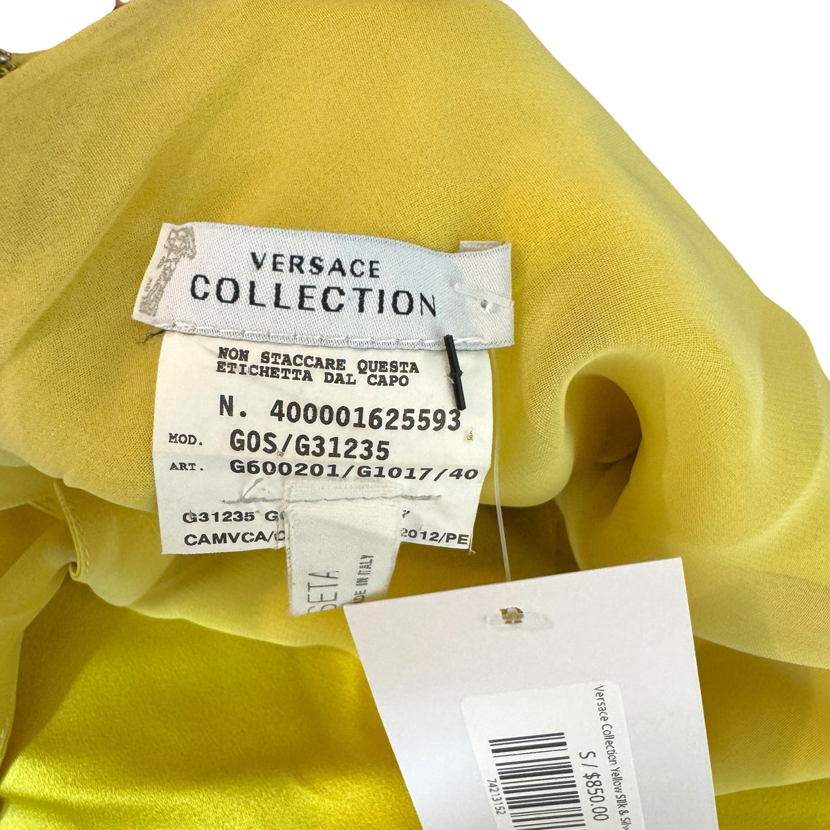Versace Collection Yellow Silk Gown with Medusa Logo Hardware