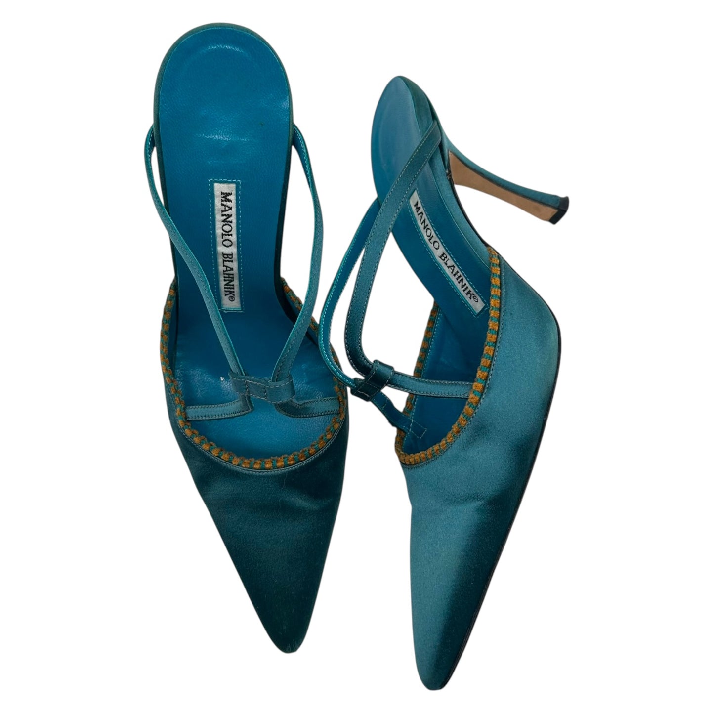 Manolo Blahink Teal Bow Mule Heels