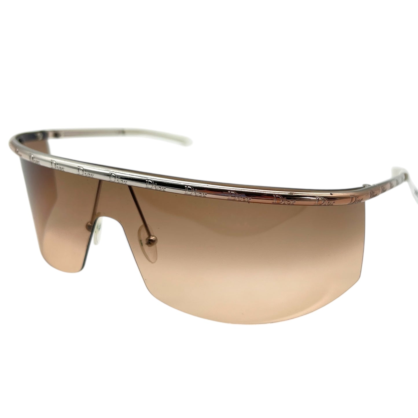 Christian Dior Iroquoi Silve & Brown Logo Rimless Shield Sunglasses