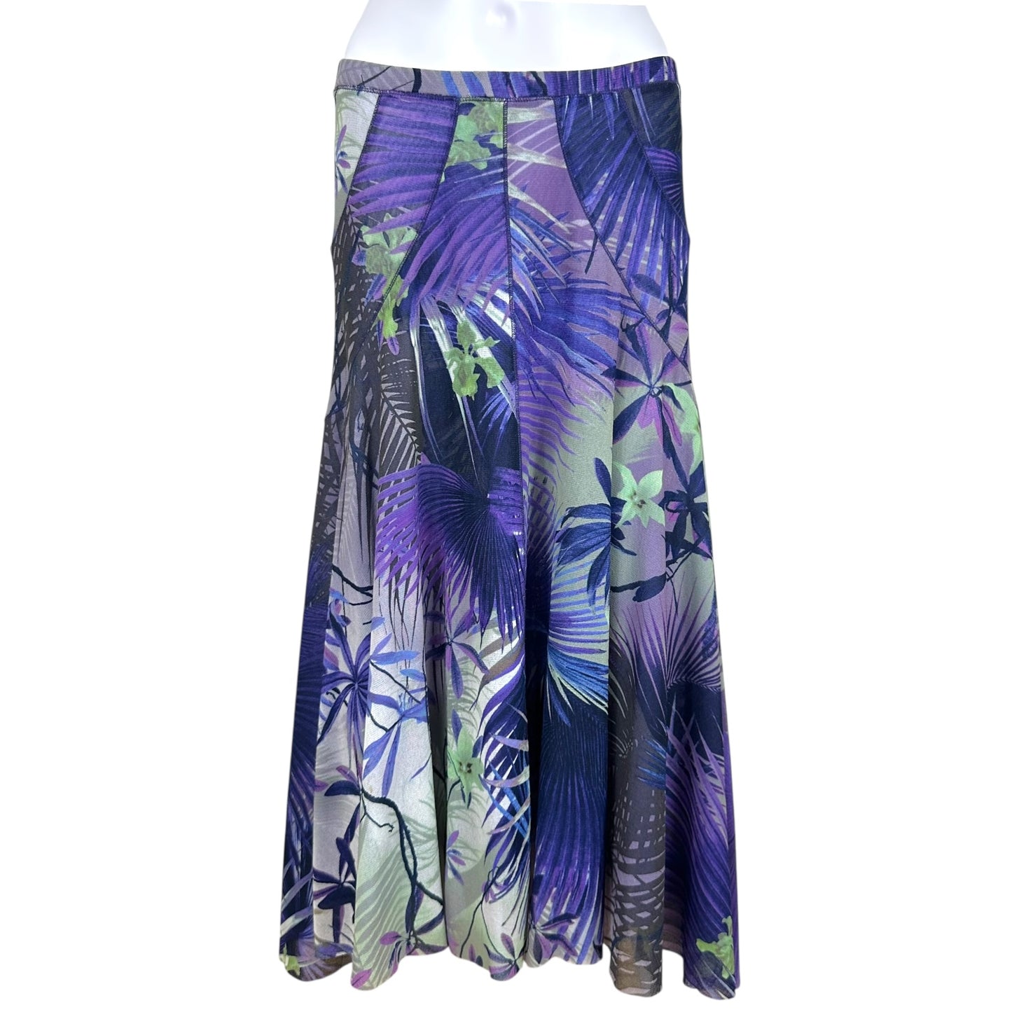 Jean Paul Gaultier Soleil Purple & Green Palm Print Mesh Midi Skirt