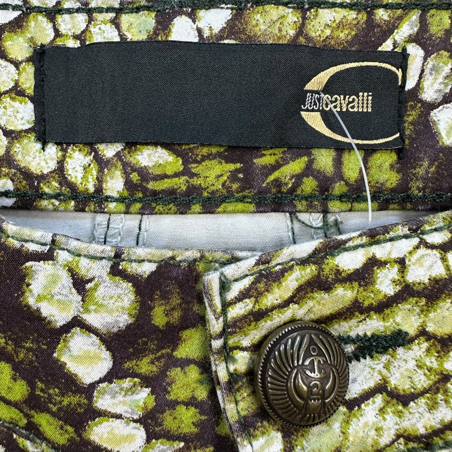 Just Cavalli Roberto Cavalli Green Scale Print Micro Mini Shorts