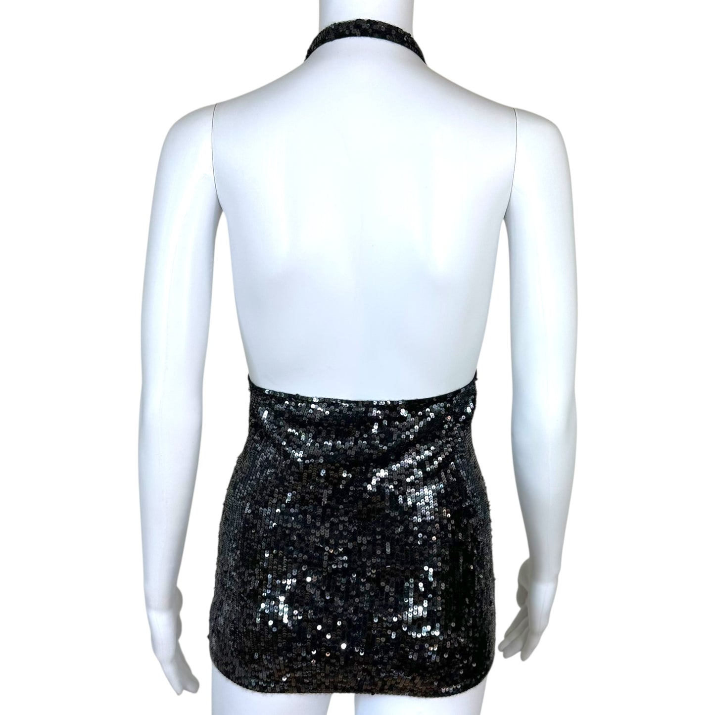Donna Karan Collection 90's Gray Sequin Cashmere Halter Top NEW