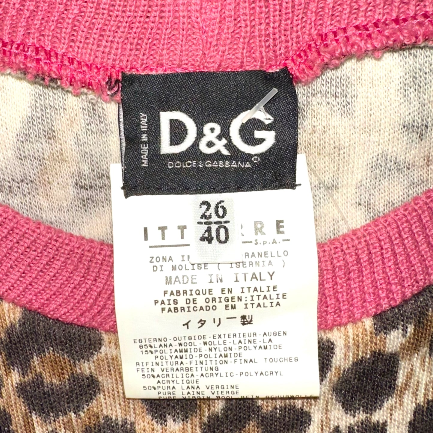 D&G Dolce & Gabbana Leopard Print Wool Ringer T-Shirt