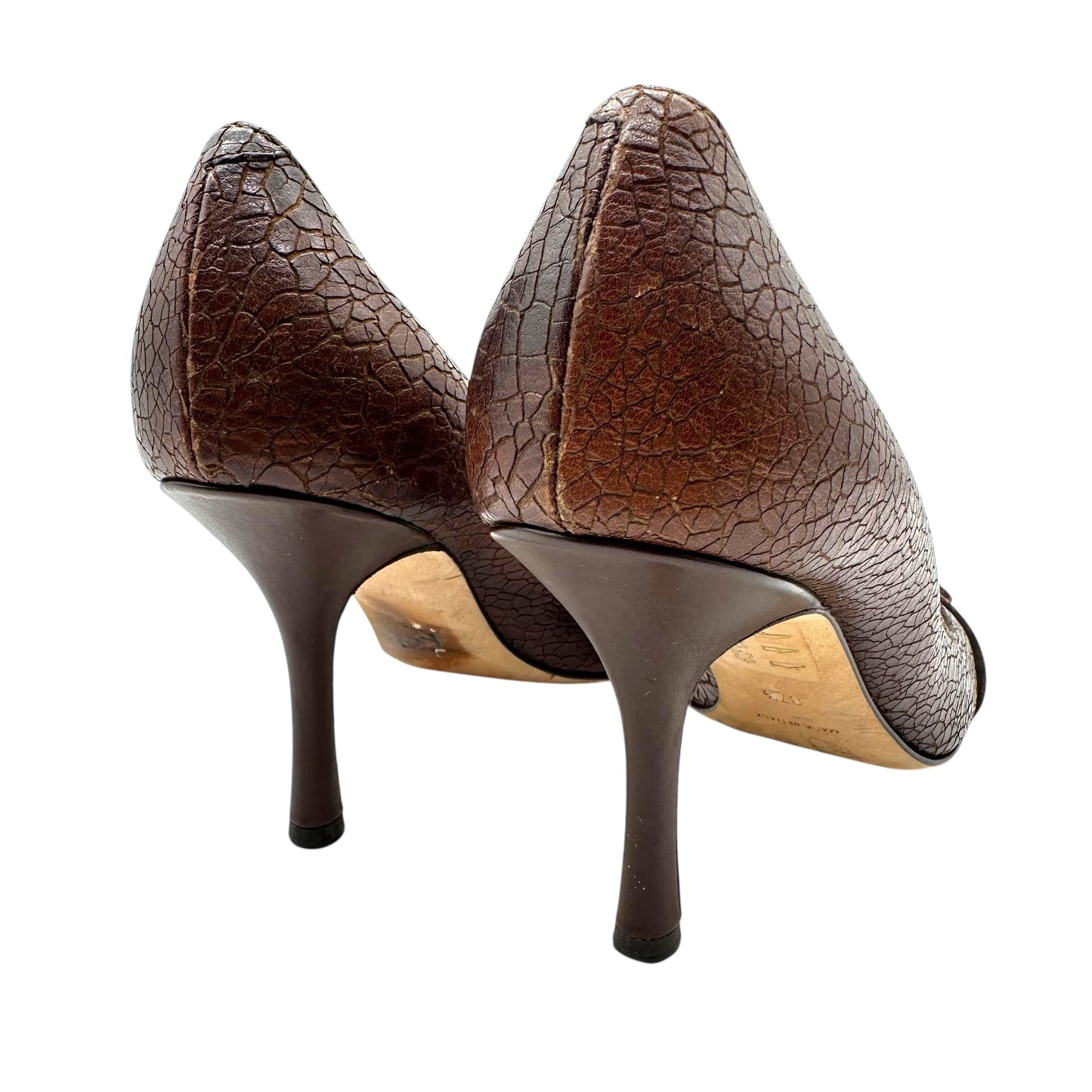 Christian Dior Brown Cracked Leather Peep-Toe Heels