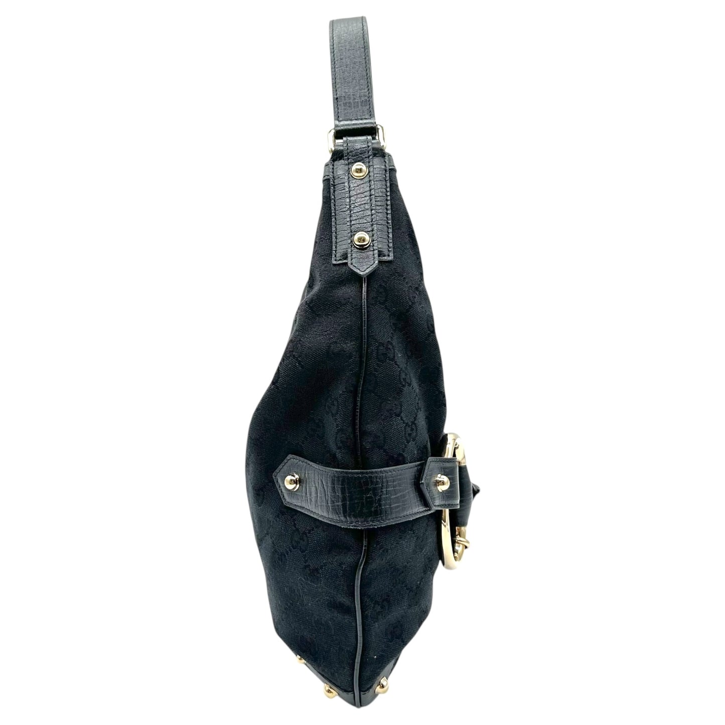 Gucci Black Monogram Horsebit Hobo Bag