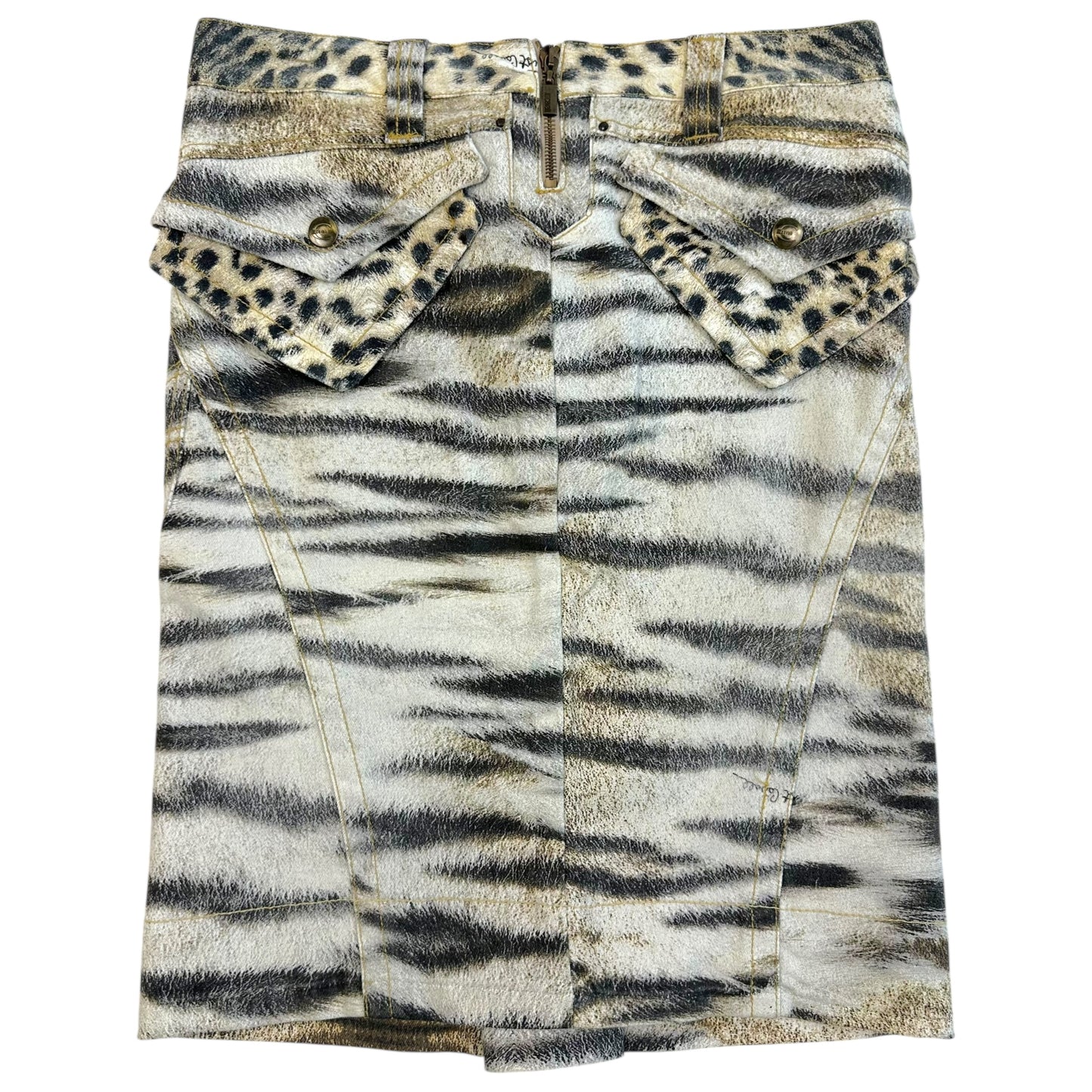 Just Cavalli Roberto Cavalli Animal Print Denim Midi Skirt