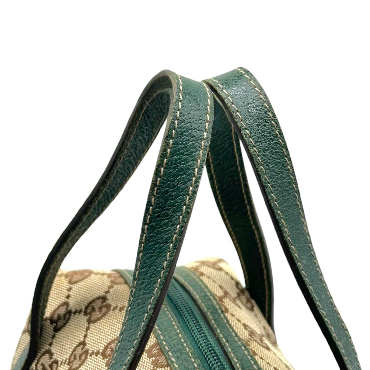 Gucci Tan Monogram & Forest Green Leather Top Handle Pochette Bag