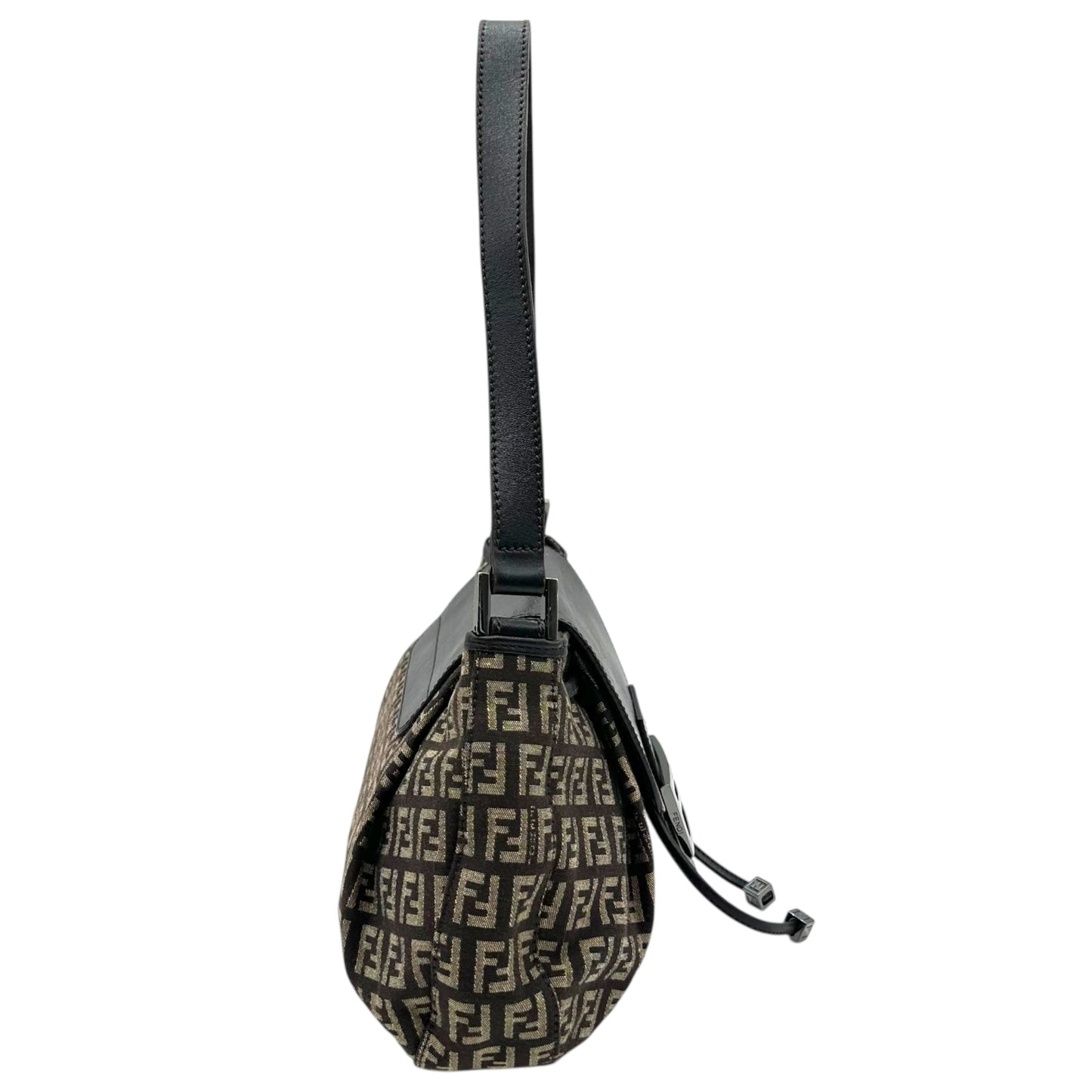 Fendi Brown Zucchino Monogram Drawstring Baguette Bag