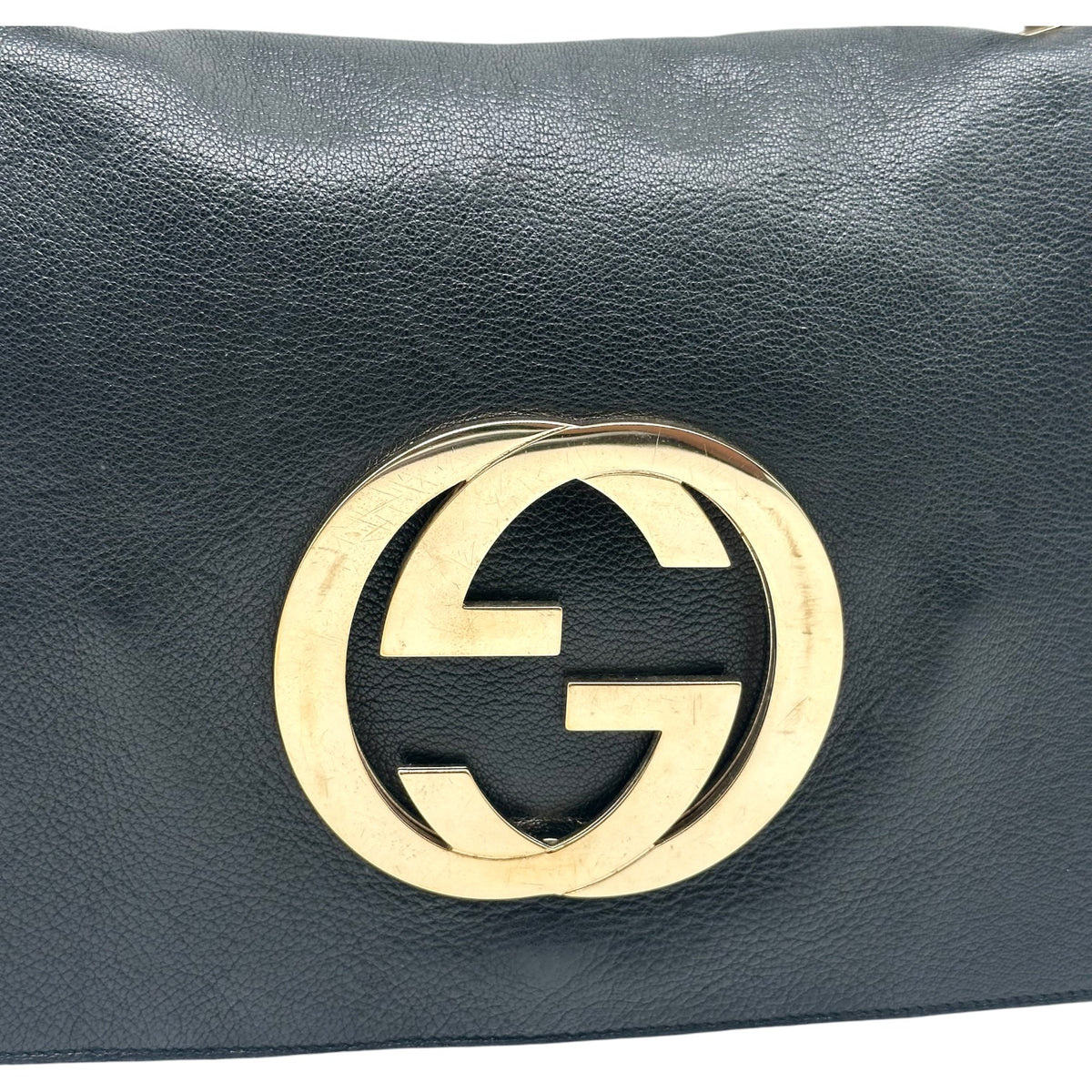 Gucci Shoulder Bag Black Leather Gold GG Logo