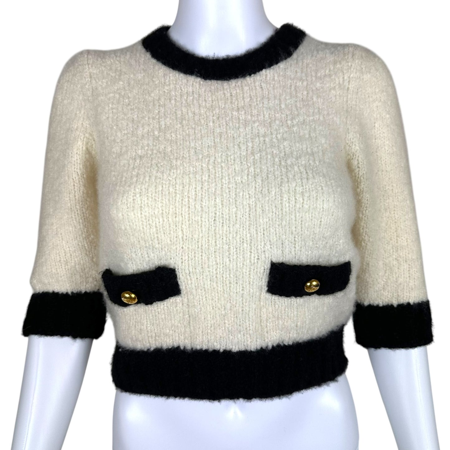 Prada 2023 Black & White Cropped Logo Knit Top NEW