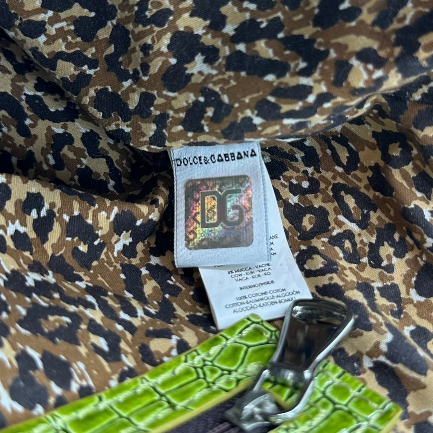 Dolce & Gabbana Green Croc Trim Mini Raffia Beach Bag