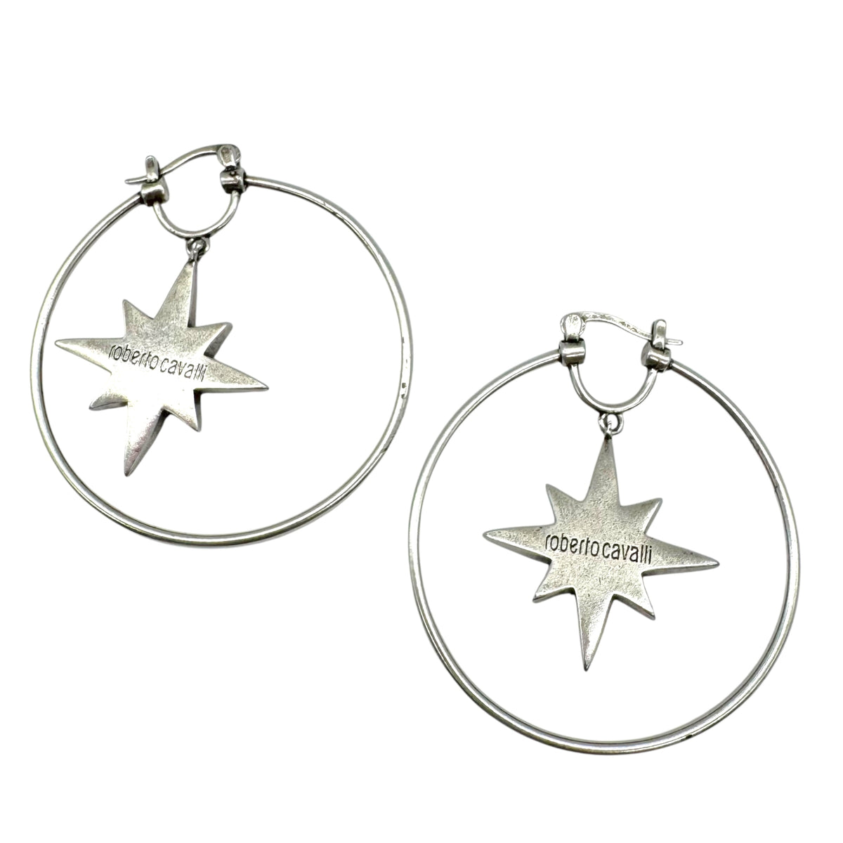 Roberto Cavalli Silver Amber Crystal Hoop Earrings