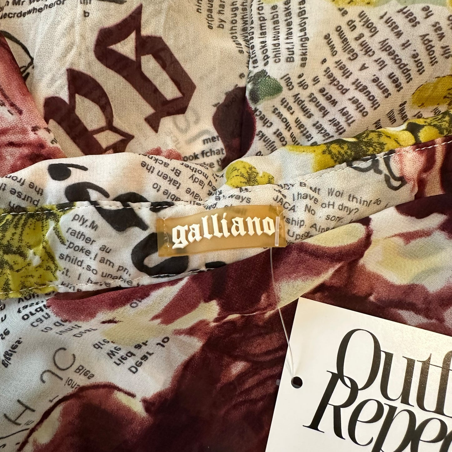 Galliano Gazette Floral News Print Silk Blouse