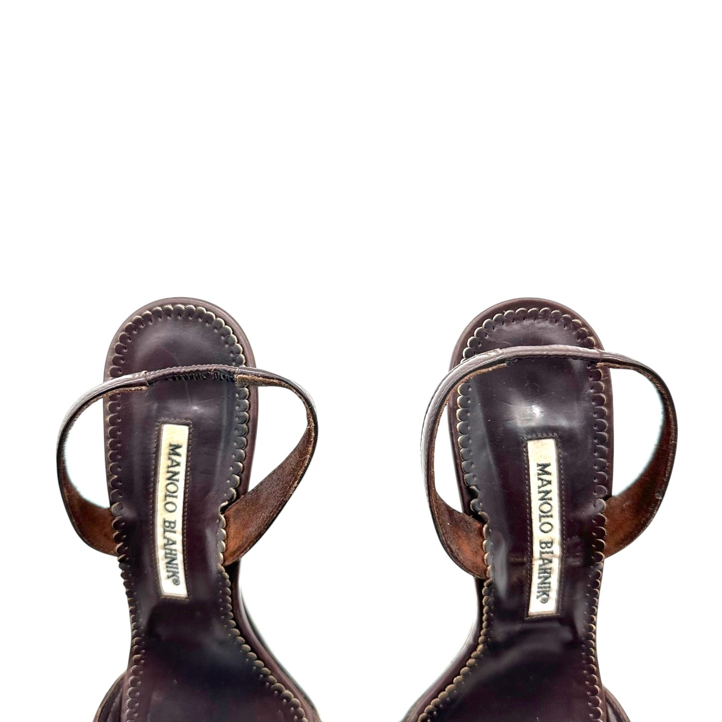 Manolo Blahnik Brown Stone & Chain Embellished Heels