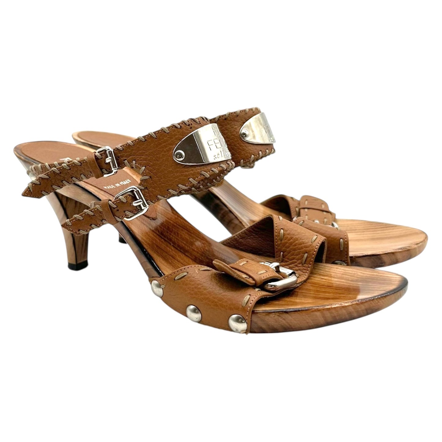 Fendi Selleria Wooden Sandal Heels
