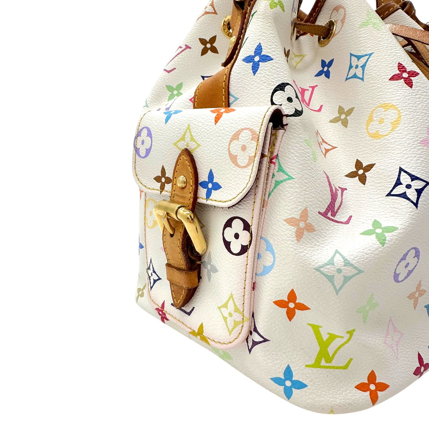 Louis Vuitton White Multicolor Monogram Petit Noe Bucket Bag - Outfit Repeater