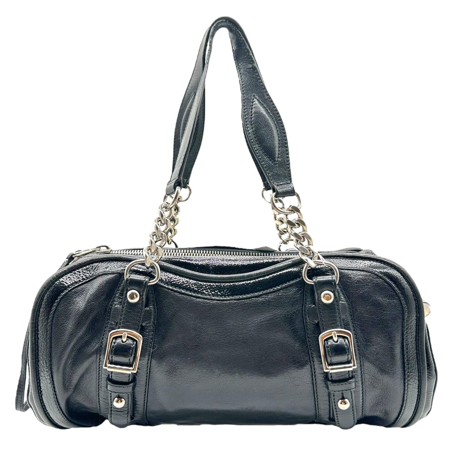 Balenciaga Black Leather Crest Logo Papillon Bag