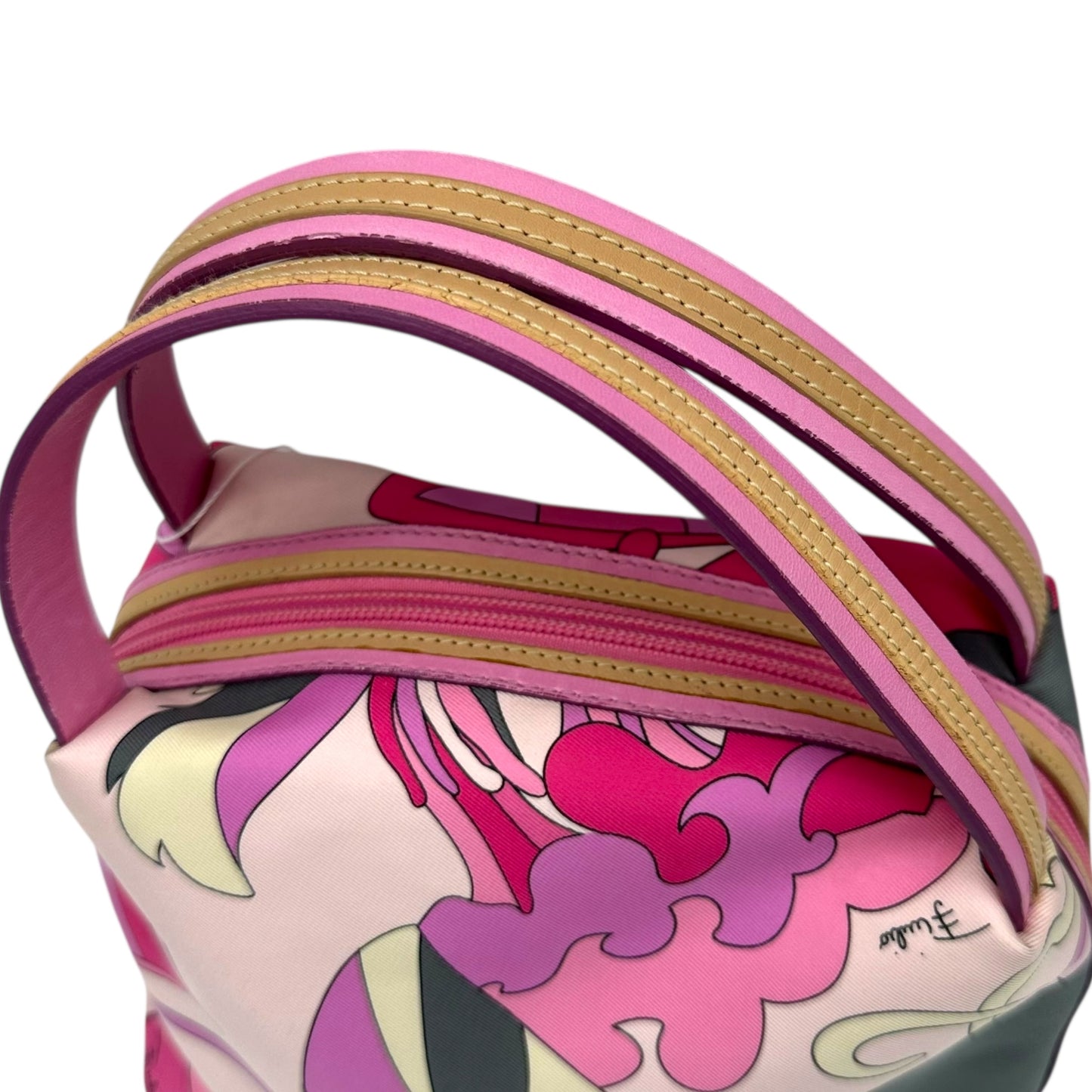 Emilio Pucci Pink & Gray Printed Silk Pochette Bag