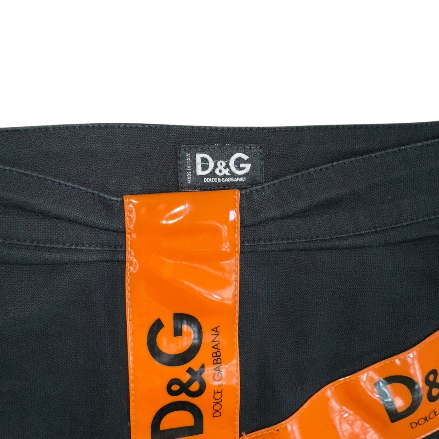 D&G Dolce & Gabbana S/S 2004 Orange Cuation Tape Mini Skirt