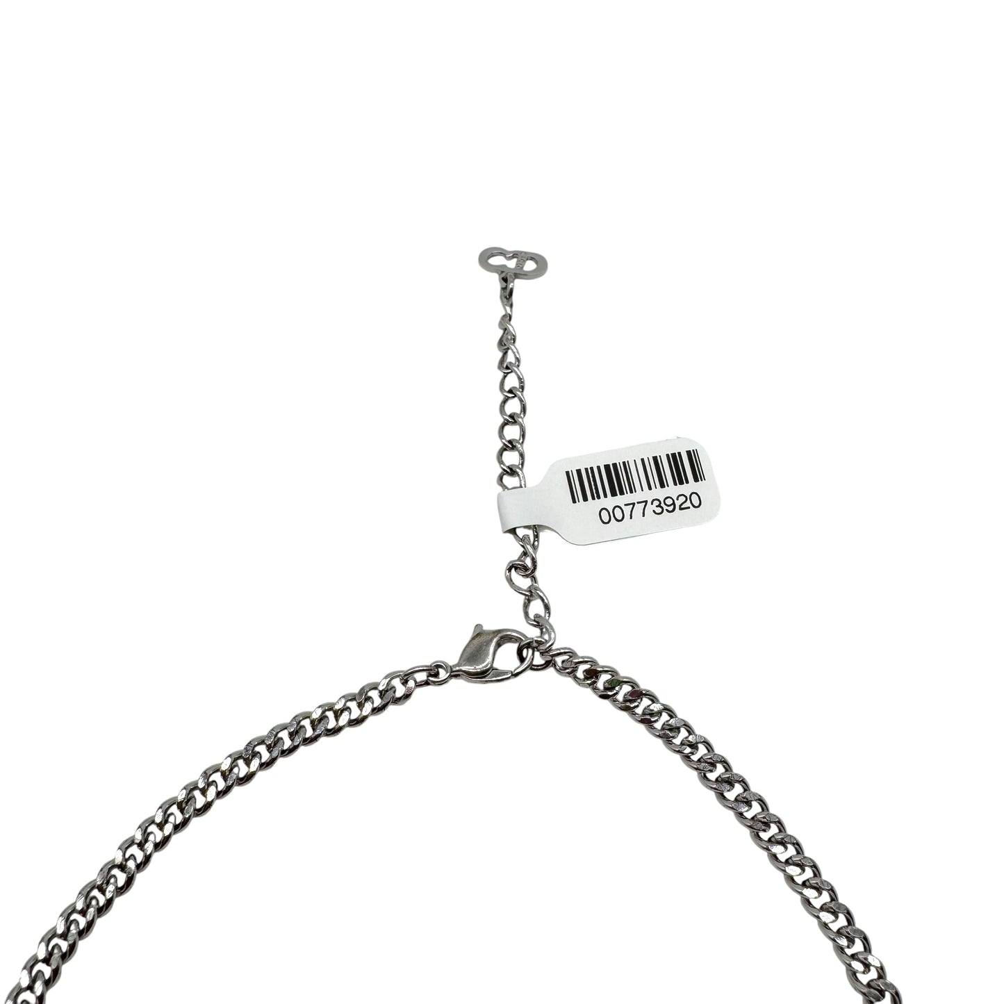 Christian Dior Silver Logo Plate Necklace