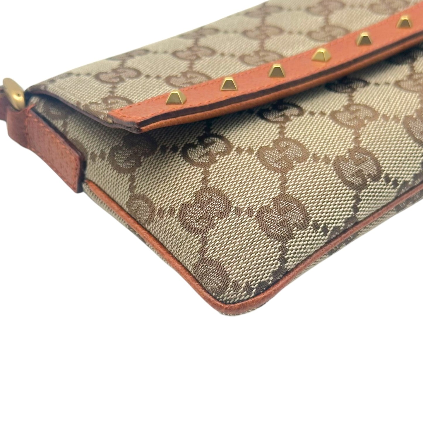 Gucci Tan Monogram & Studded Leather Pochette Bag