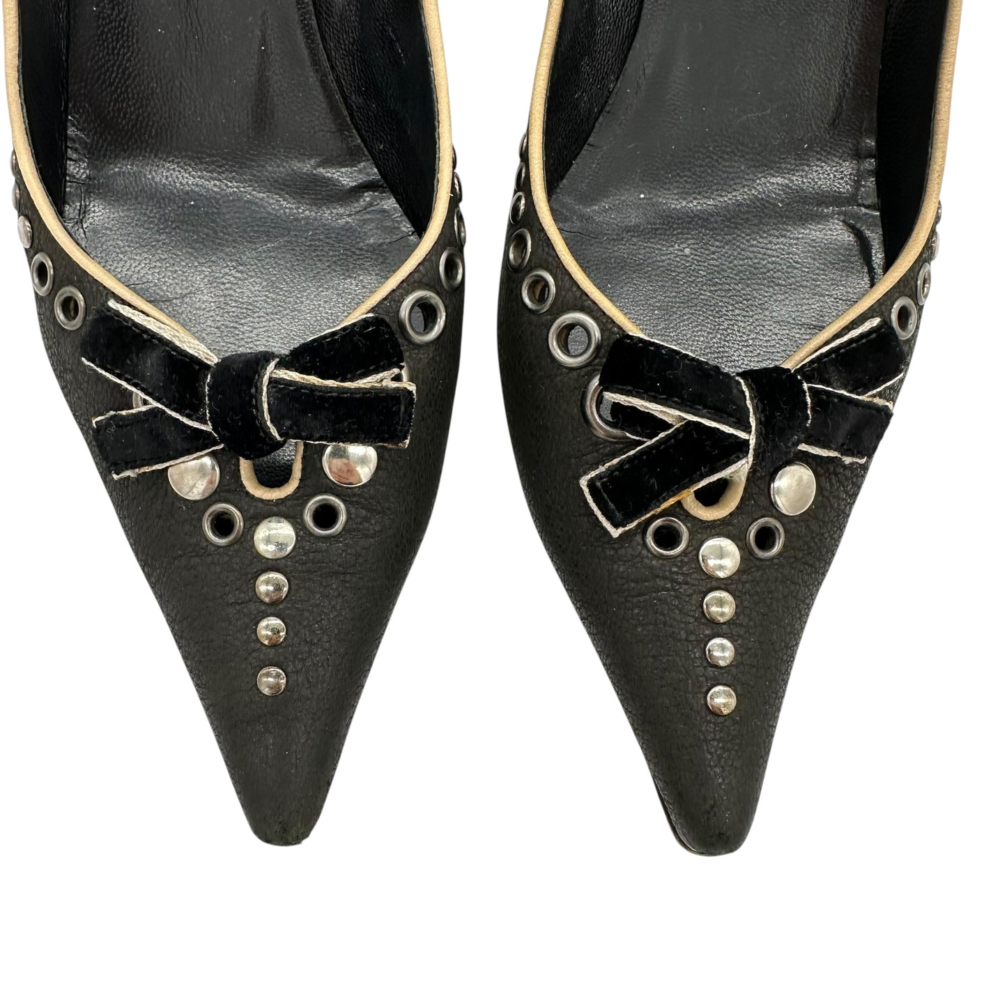 Prada Black Pointed Toe Rivet Heels