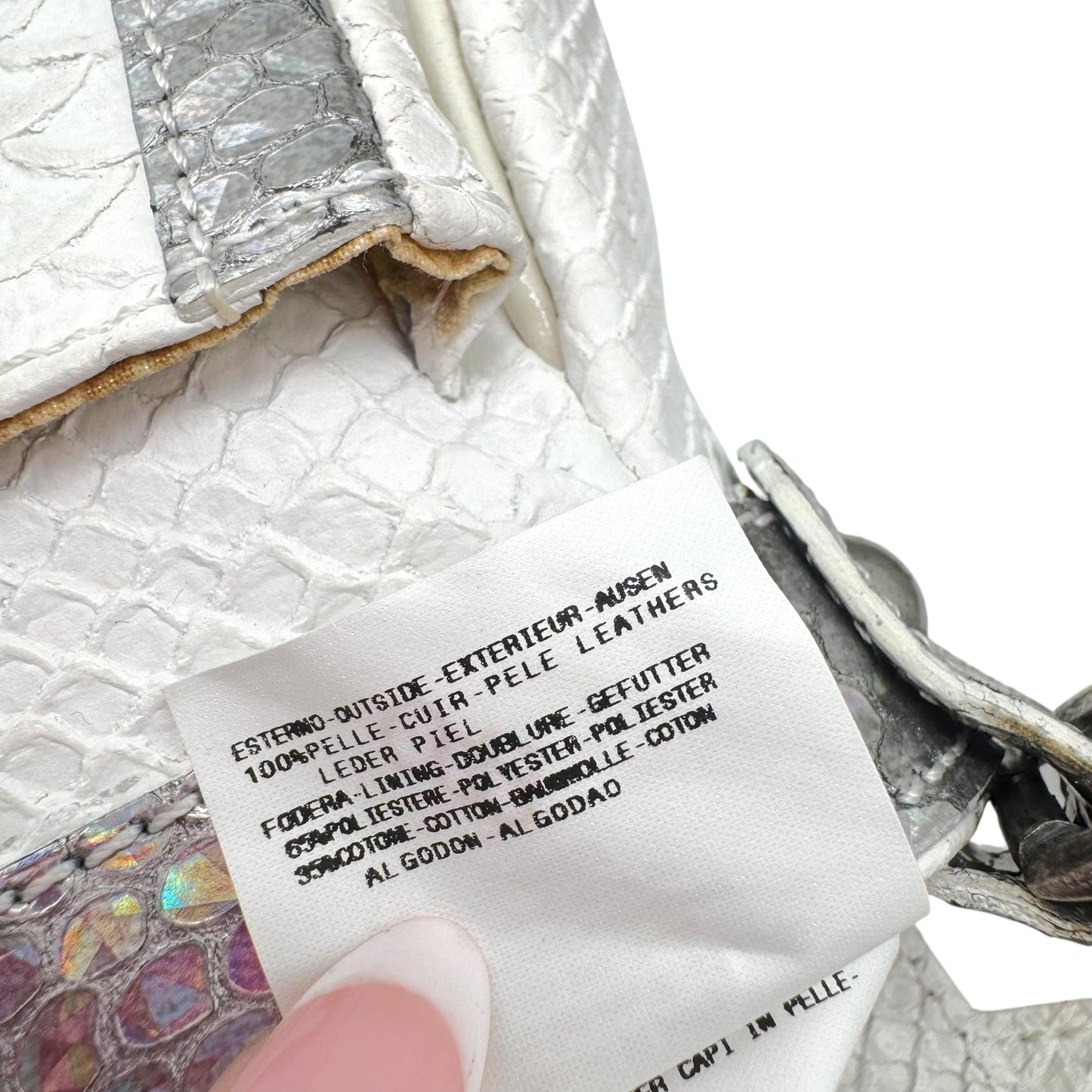 Just Cavalli White & Silver Faux Python Leather Shoulder Bag