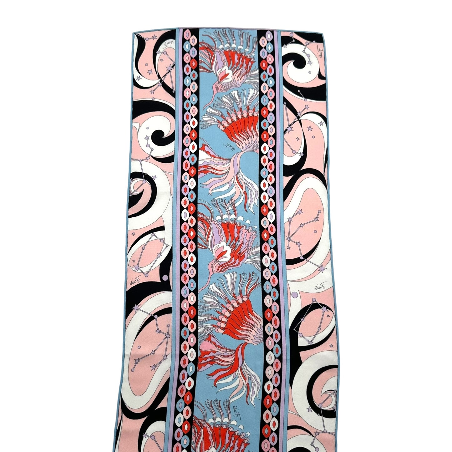 Emilio Pucci Multicolor Astrological Printed Silk Long Scarf