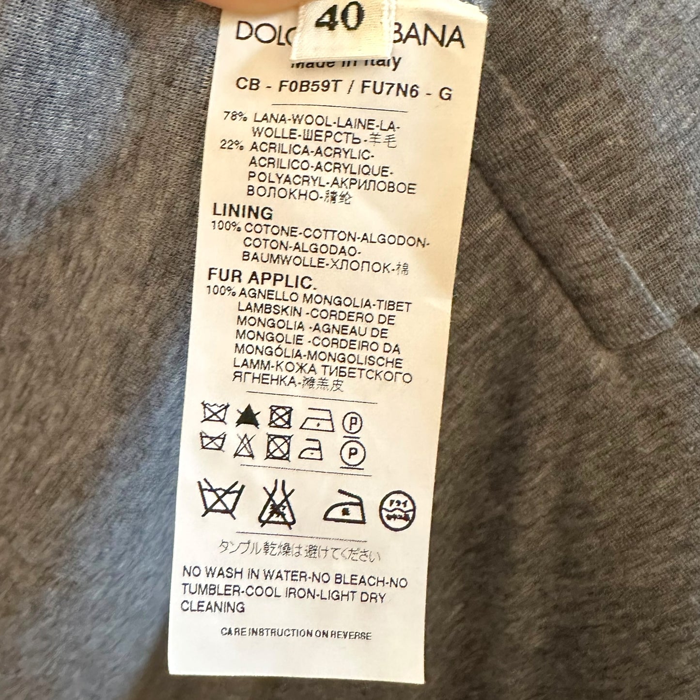 Dolce & Gabbana Gray Wool and Mongolian Lamb Fur Trim Afghan Coat