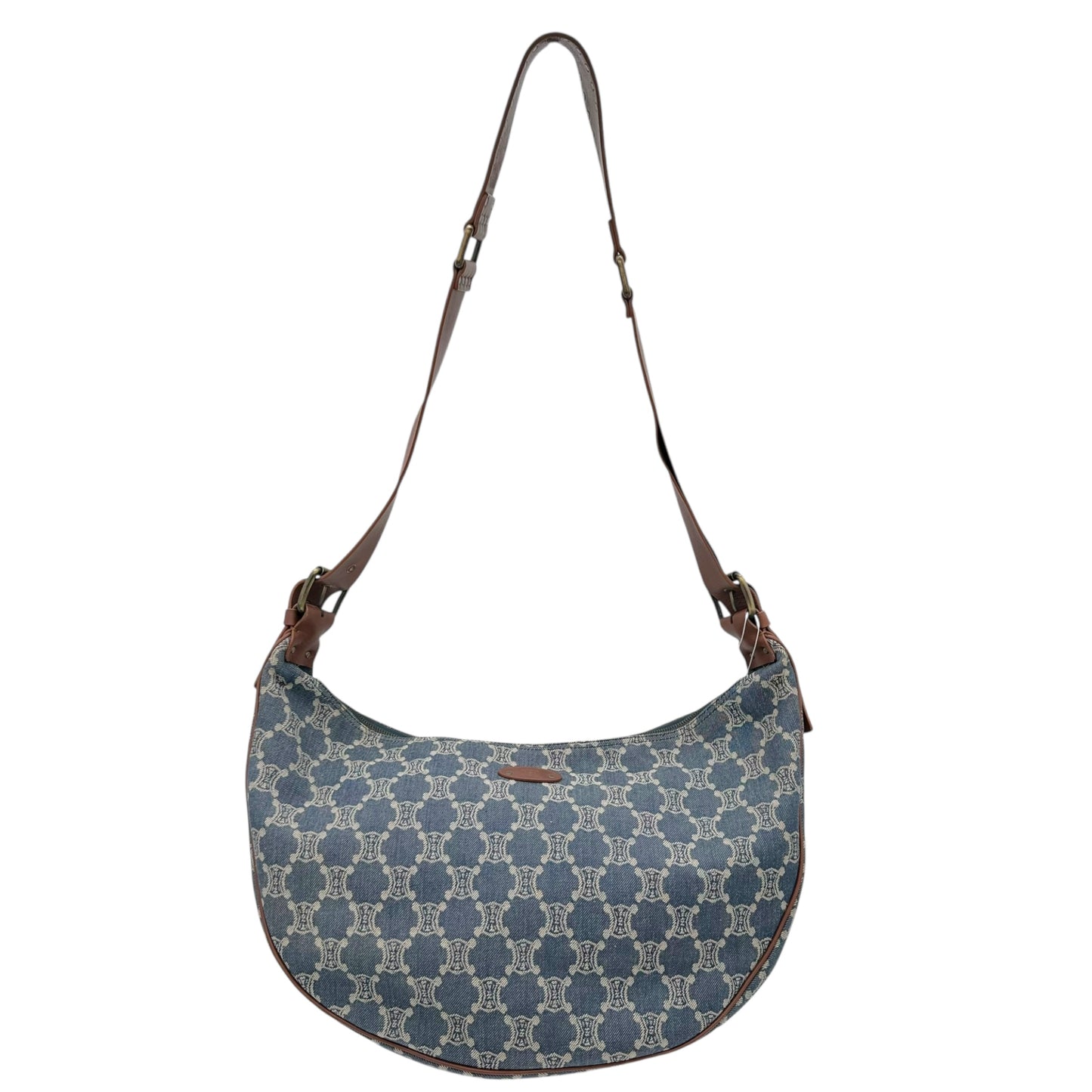 Celine Blue Denim Triomphe Monogram Crossbody Hobo Bag