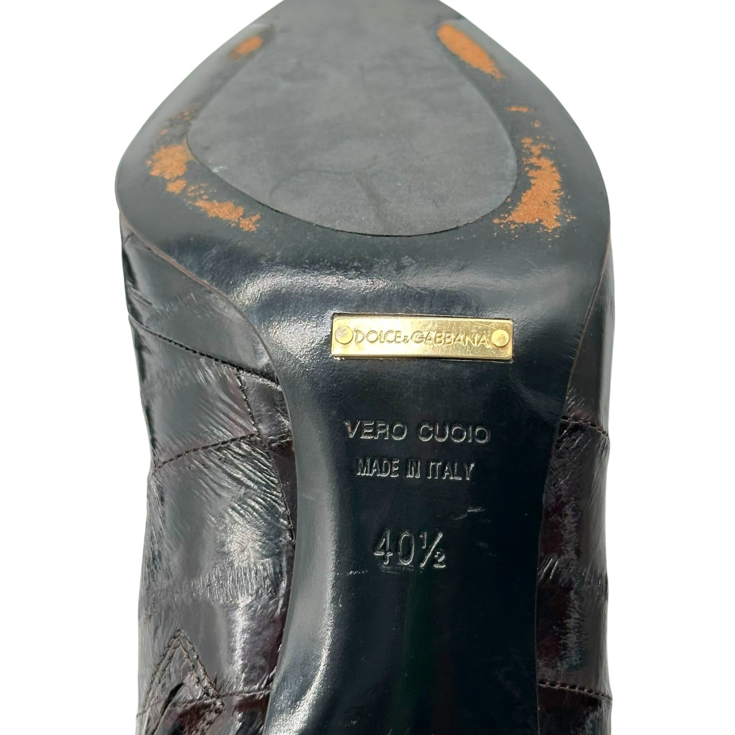 Dolce & Gabbana Brown Eel Skin Pointed Toe Heeled Ankle Boots