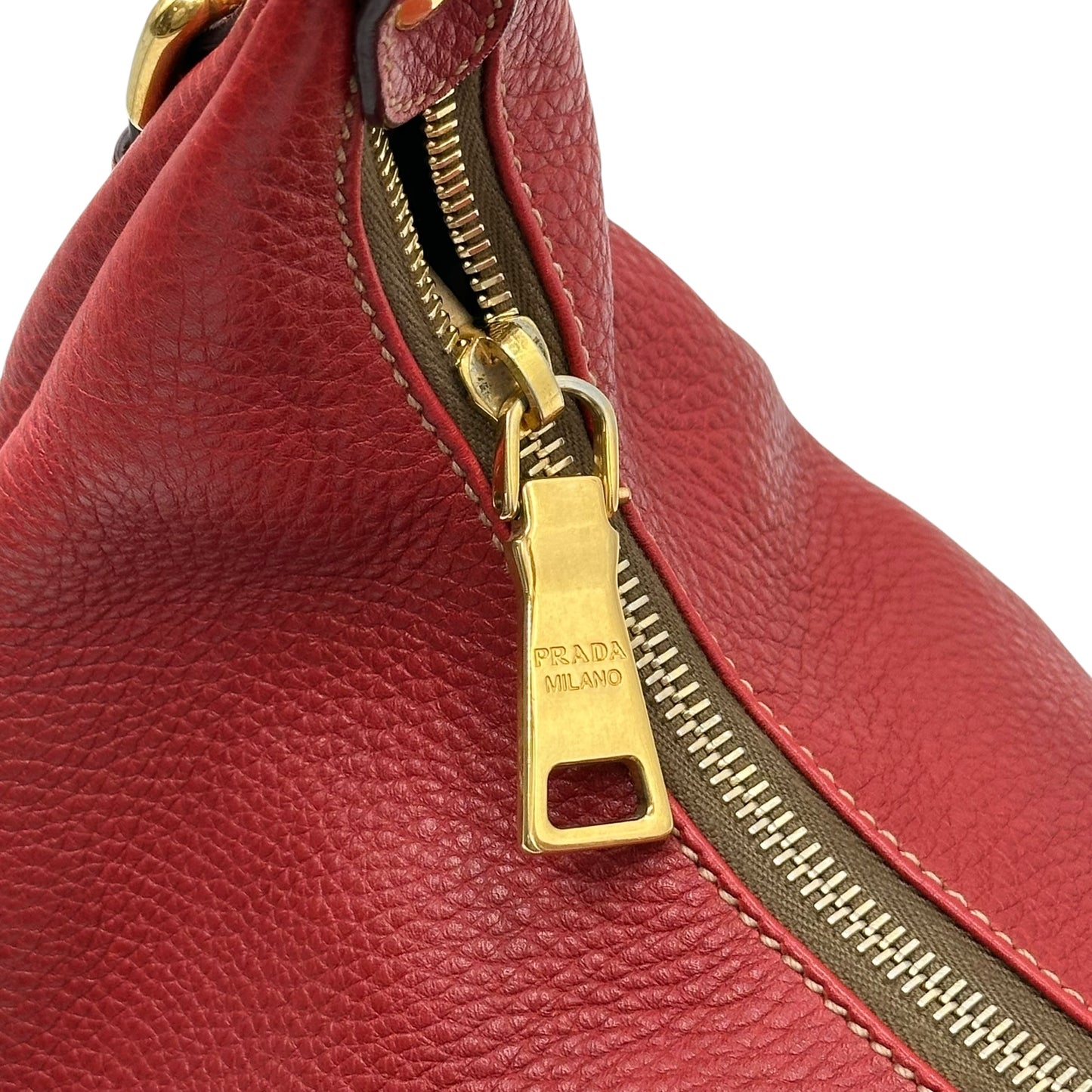 Prada Red Leather Crescent Hobo Bag