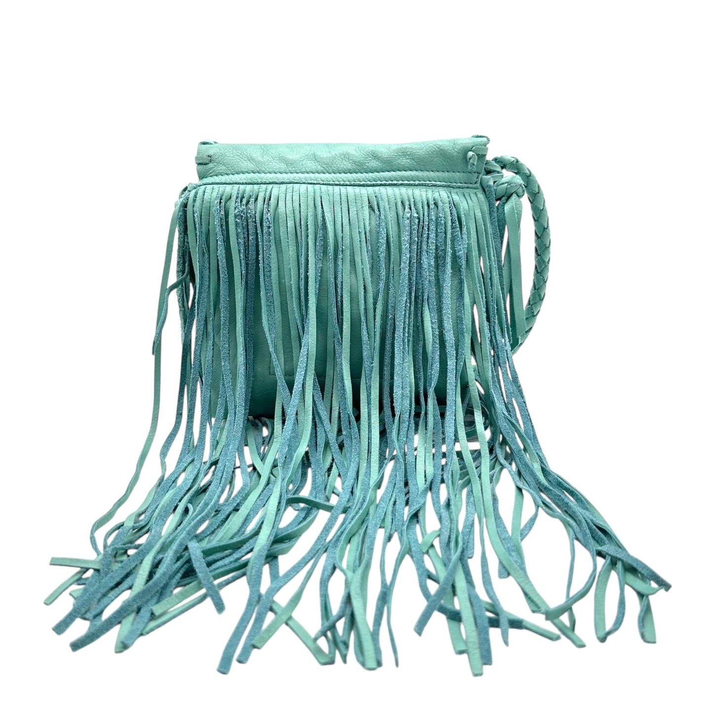 Ralph Lauren Turquoise Leather Fringe Trim Crossbody Bag