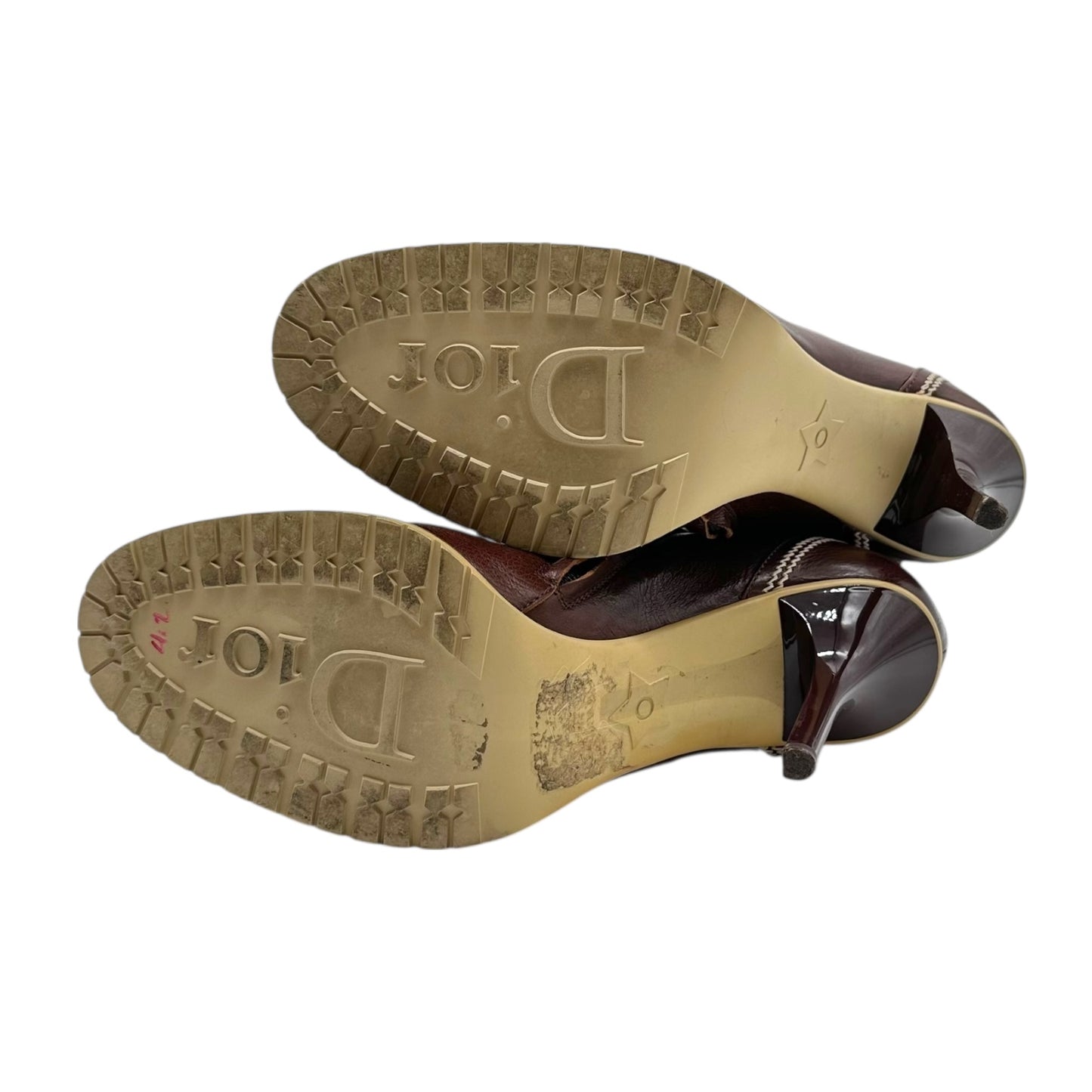 Christian Dior Brown Leather Embroidered Floral Heeled Boots