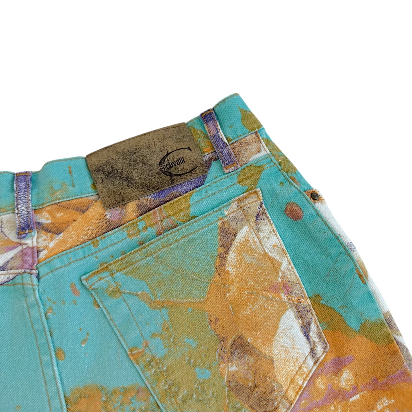 Roberto Cavalli Teal Floral Print Flared Jeans