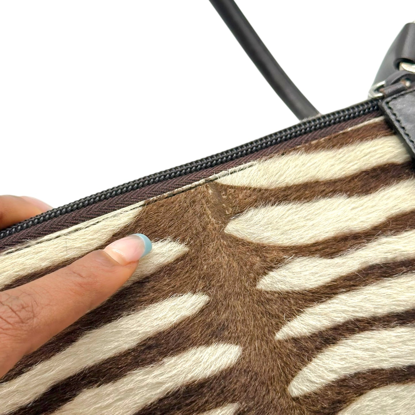 Prada Brown White Zebra Print Ponyhair Shoulder Bag