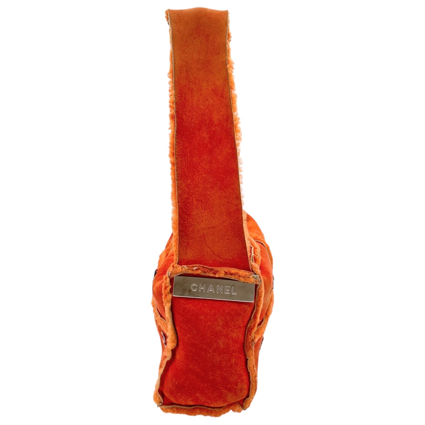 Chanel Orange Shearling Logo Shoulder Bag