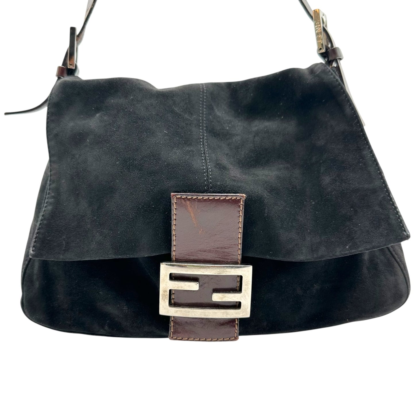 Fendi Black Suede & Brown Leather Mama Baguette Bag