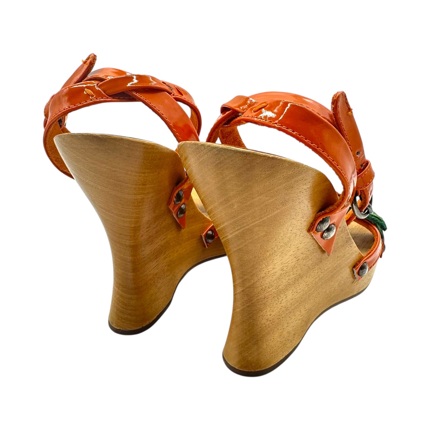 Miu Miu Orange Floral & Wooden Wedge Sandals
