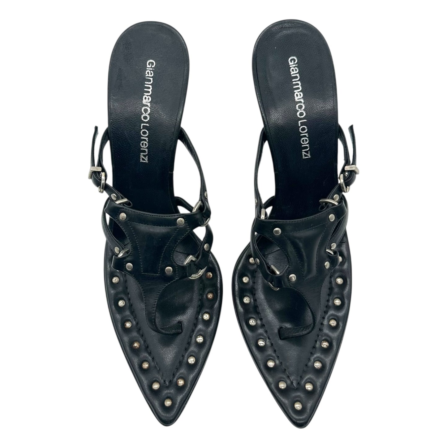 Gianmarco Lorenzi Pointed Toe Studded Flip Flop Heels