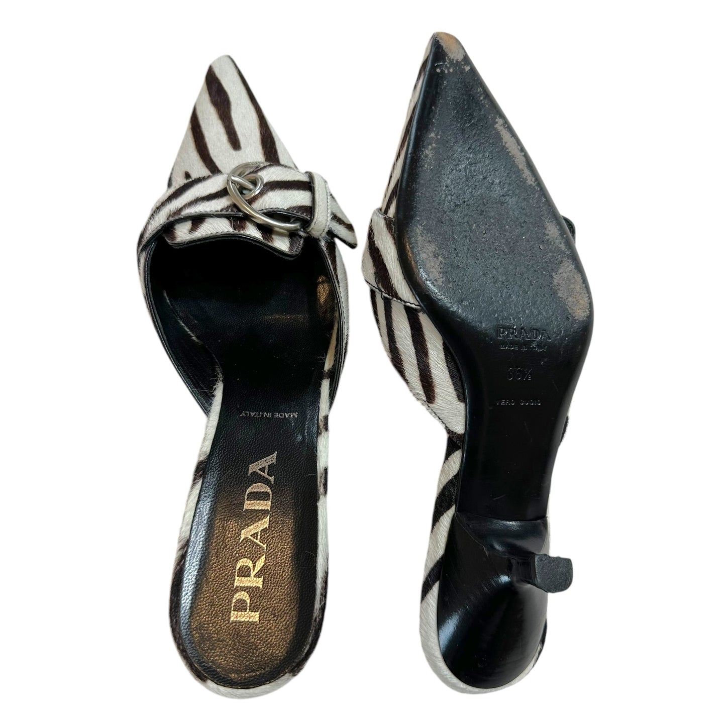 Prada Zebra Print Ponyhair Kitten Heel Mules - Outfit Repeater