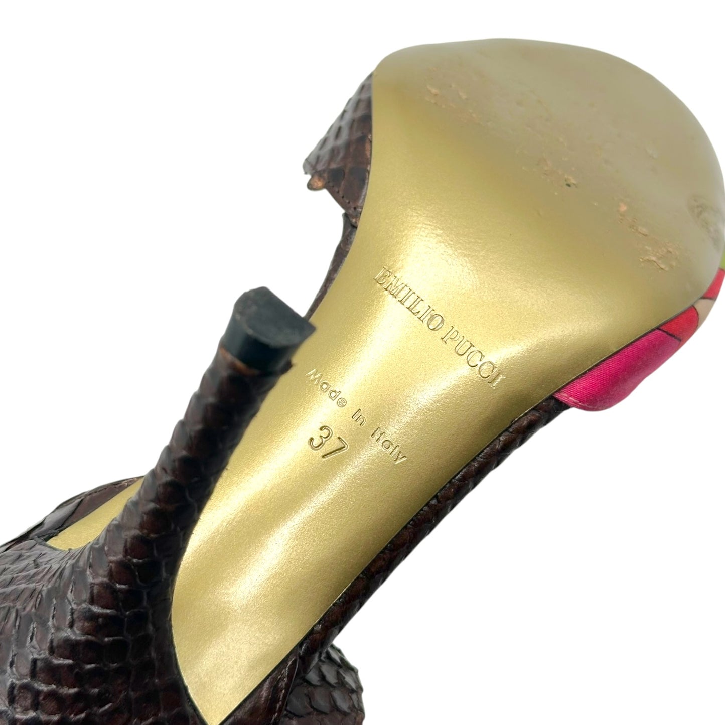 Emilio Pucci Brown Python & Pink Printed Sandal Heels - Outfit Repeater