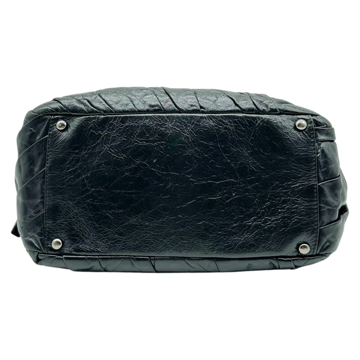 Chanel Black Ruched Leather Shoulder Bowler Bag