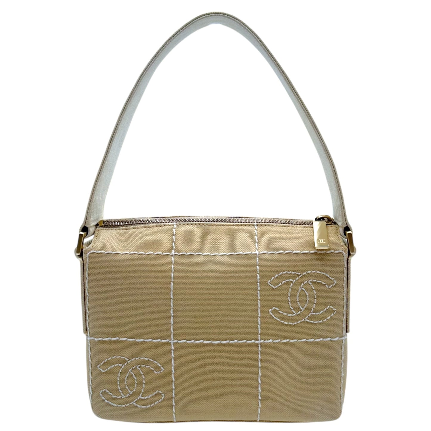 Chanel Ivory Embroidered Logo Chocolate Bar Mini Bag