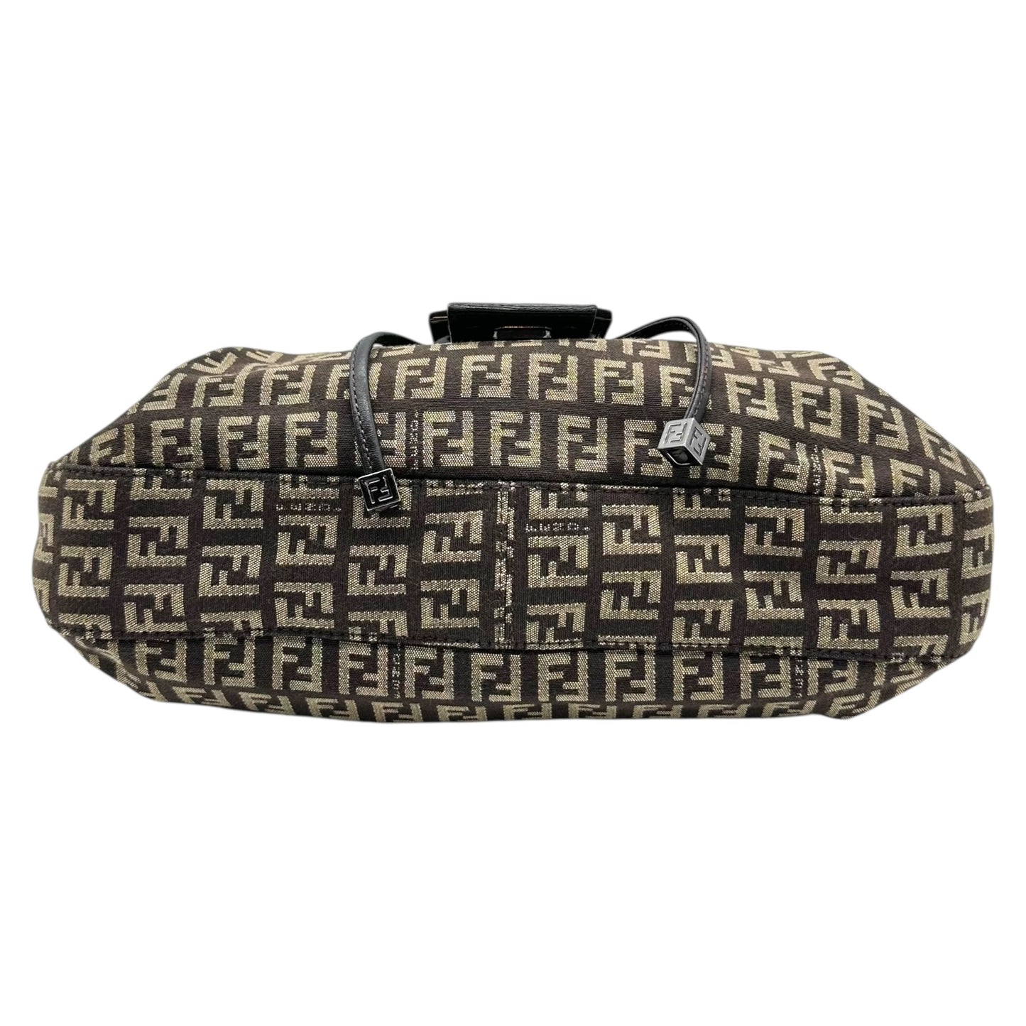 Fendi Brown Zucchino Monogram Drawstring Baguette Bag