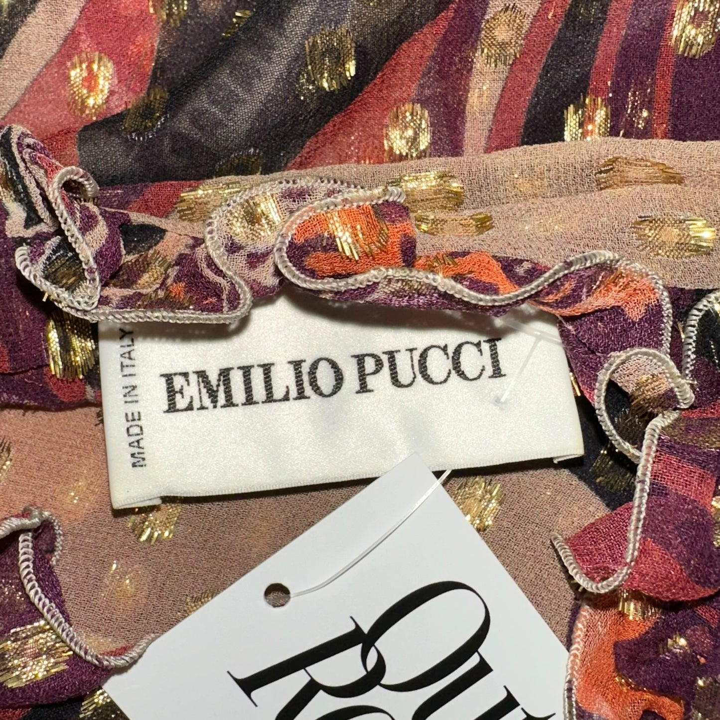 Emilio Pucci Metallic Pink Printed Silk Tie Blouse