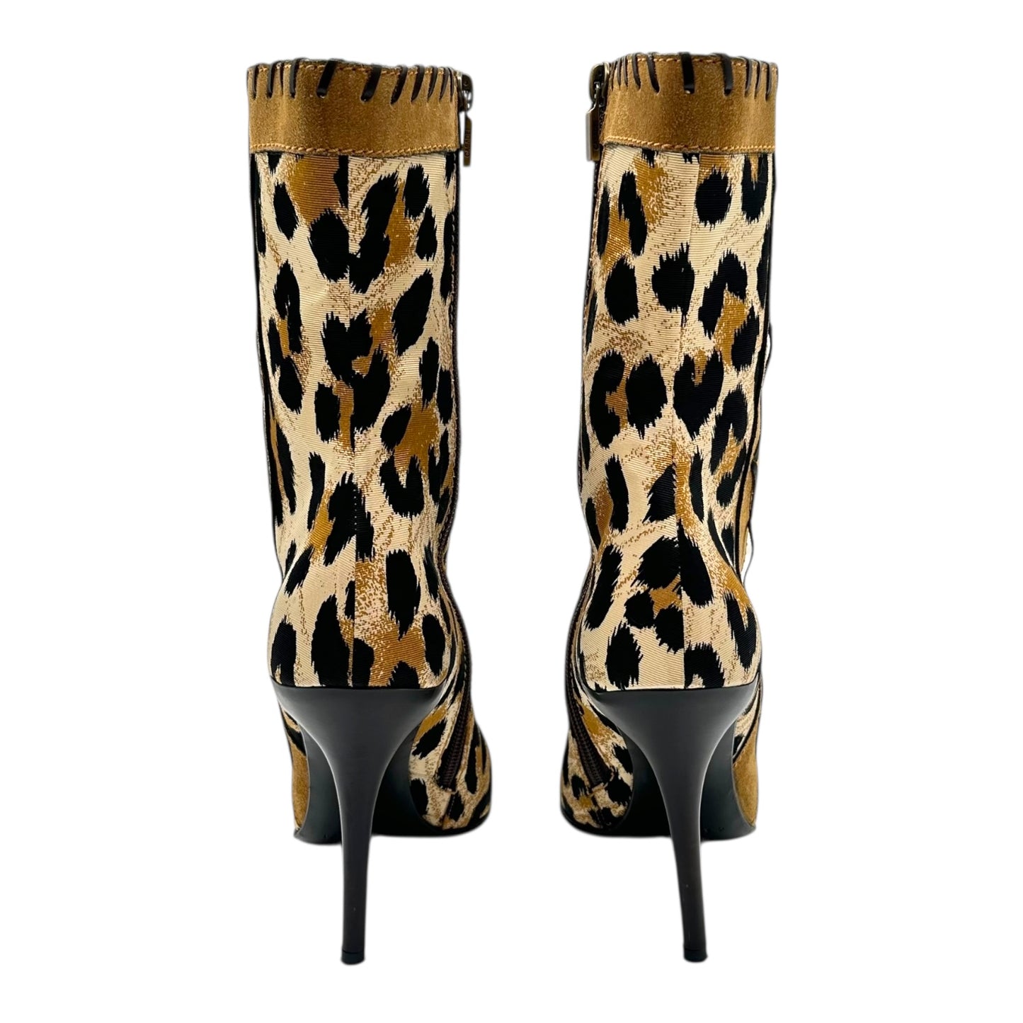 Casadei Leopard Print Suede Trim Heeled Ankle Boots
