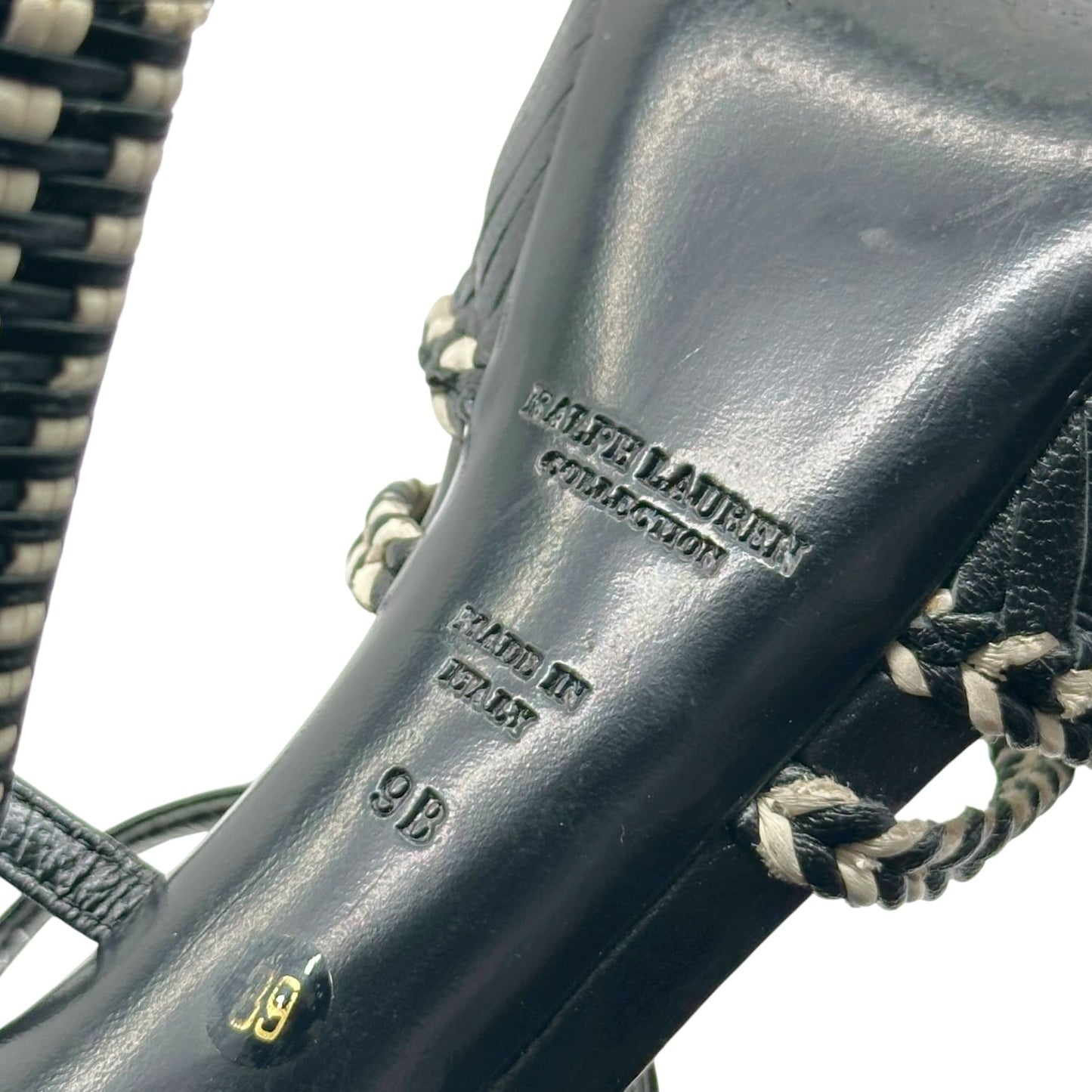 Ralph Lauren Purple Label Black & White Woven Leather Platform Sandal Heels - Outfit Repeater